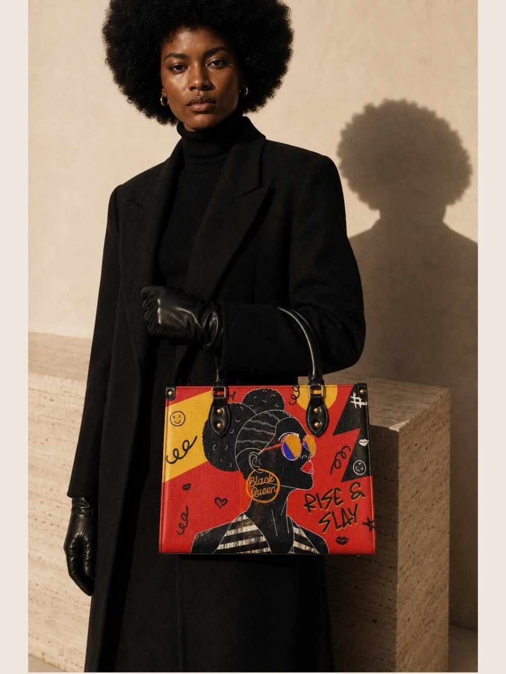 Graphic 'Black Queen' Rise and Slay Red & Yellow Tote Bag